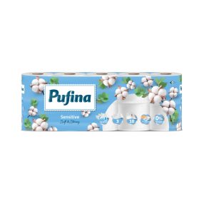   Pufina Sensitive Aquabond Toalettpapír – 3 réteg, 10 tekercs