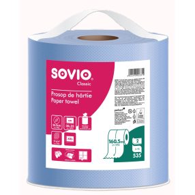   SOVIO ipari törlő 535 lap 2 rétegű 24,5cm átmérő, 25cm magas, 160,5mtr, kék, 100% cellulóz