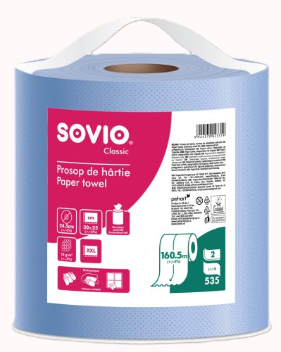 SOVIO ipari törlő 535 lap 2 rétegű 24,5cm átmérő, 25cm magas, 160,5mtr, kék, 100% cellulóz